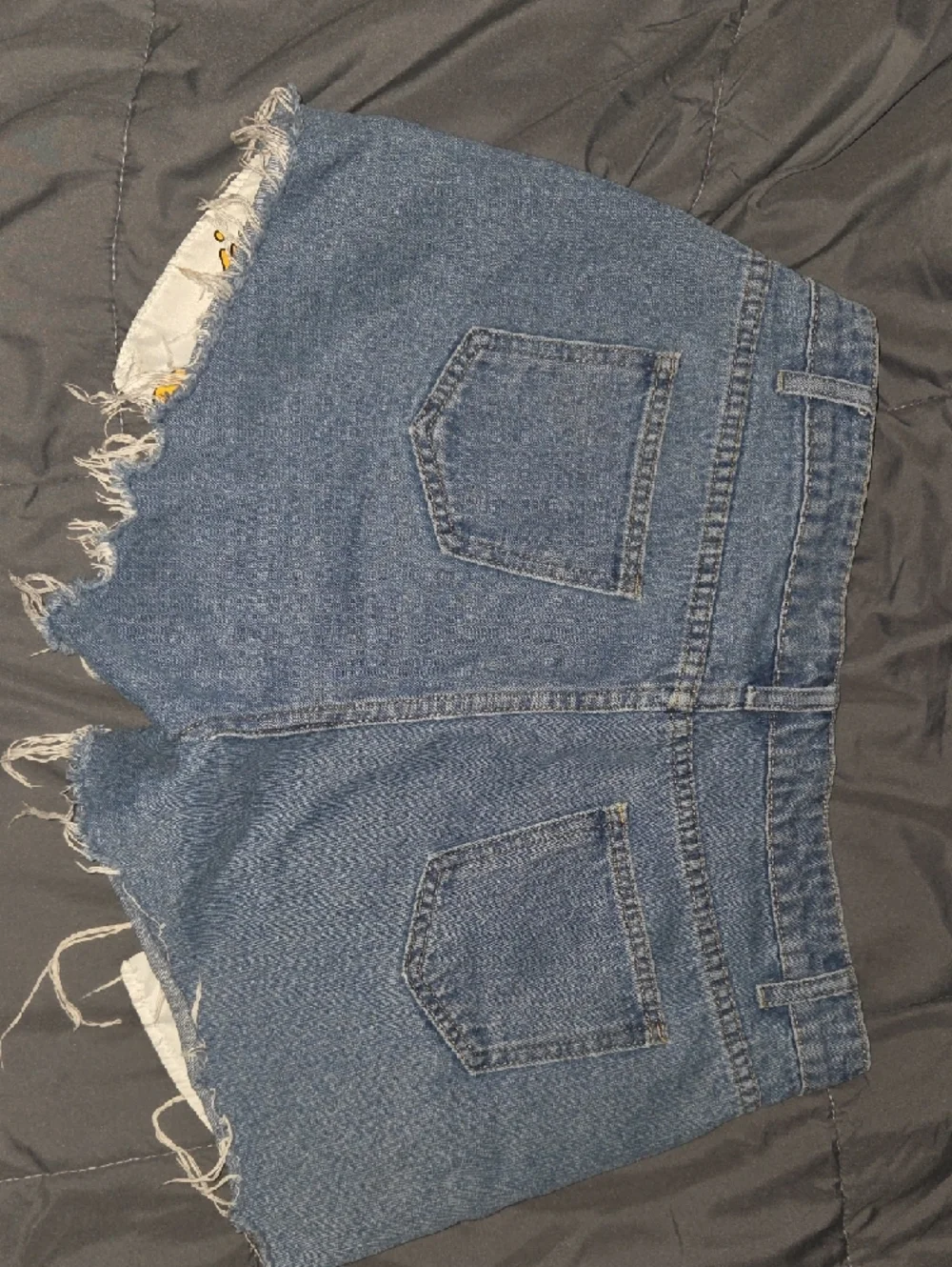 SHEIN Blue Distressed Denim Shorts with Yellow Patch Detail